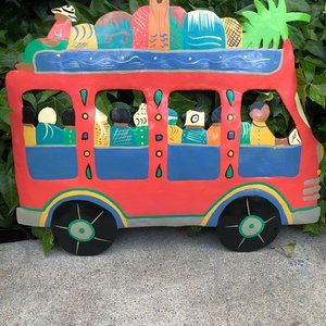 Haitian Metal Oil Drum Folk Art Bus Wall Hanging 18.5” x 15.5”